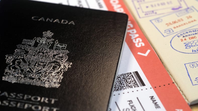 Airport Shuttles - TCS Canada- Canadian passport and boarding pass and entry stamps